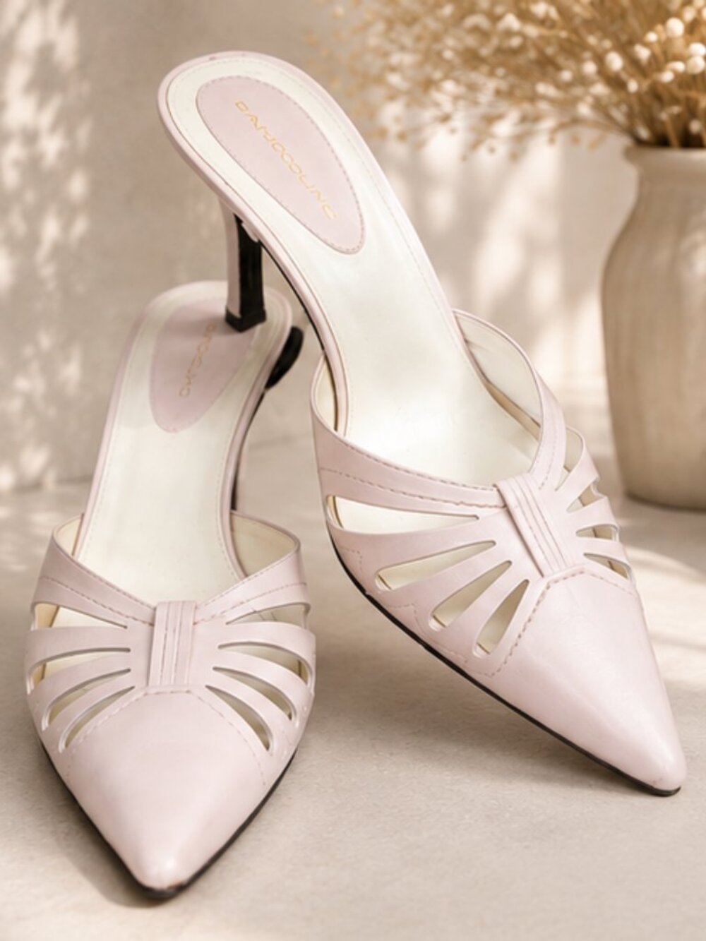 Bandolino Vintage Pointed-Toe Cut-Out Mule Heels